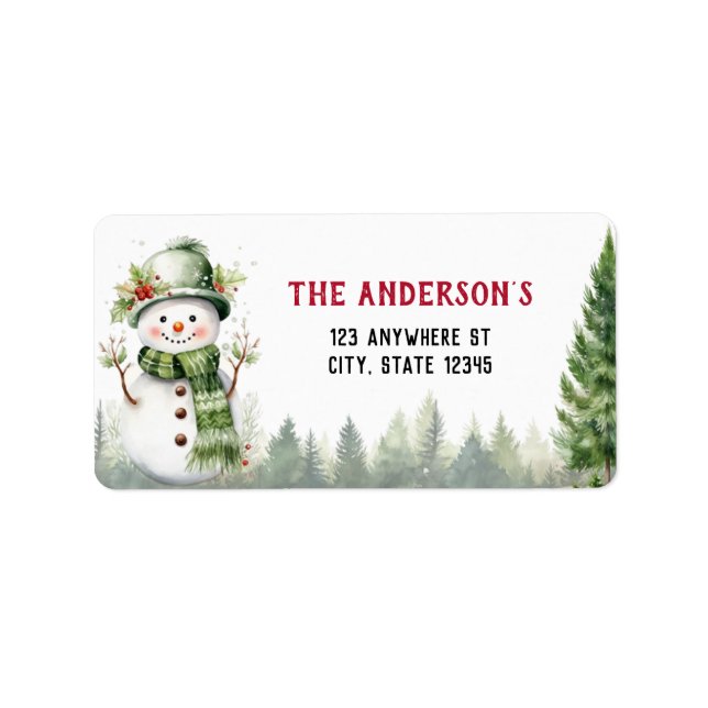 Weihnachts Winter Woodland Tiere Snowman Adressaufkleber (Vorne)