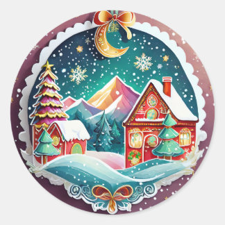 Weihnachts-Winterdorf Runder Aufkleber