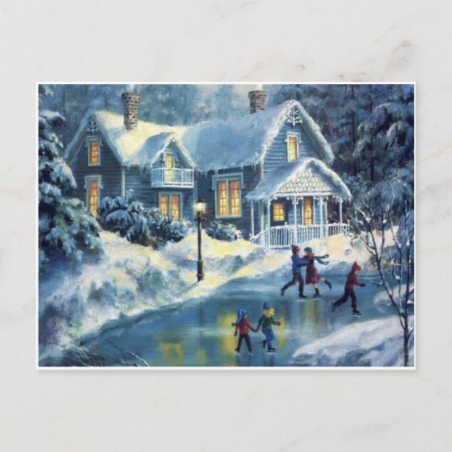 Weihnachts-Wintereis-Skaten Feiertagspostkarte (Vorderseite)