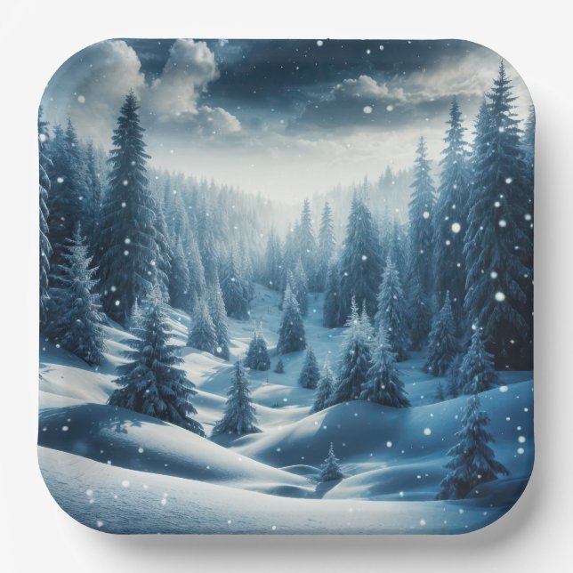 Weihnachts-Wintergebirgslandschaft Pappteller (Vorderseite)