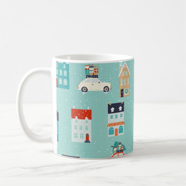 Weihnachts-Winterhäuser rotes Auto Kaffeetasse (Links)
