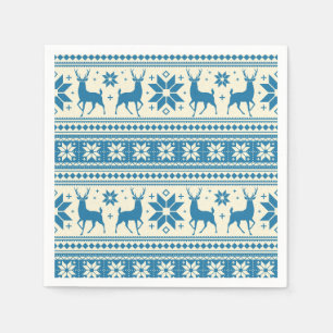 Weihnachts-Winterhirsch Blau Schneeflocken-Muster Serviette