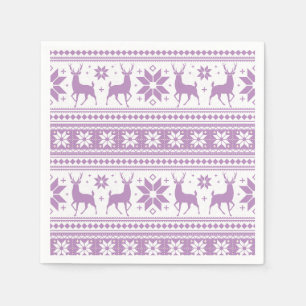Weihnachts-Winterhirsch Lila Schneeflocken-Muster Serviette