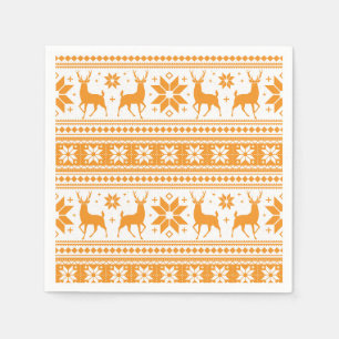 Weihnachts-Winterhirsch Orange Schneeflocken-Muste Serviette
