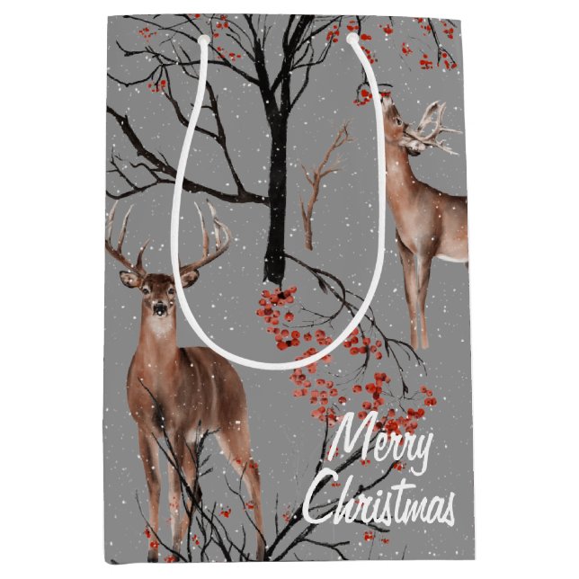 Weihnachts Winterhirsche und Birds Mittlere Gesche Mittlere Geschenktüte (Vorderseite)