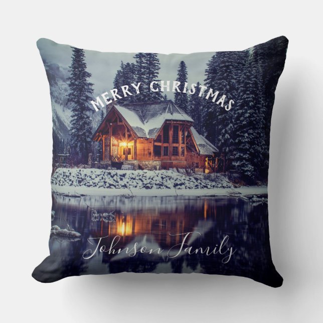 Weihnachts-Winterhütte am See Kissen (Vorderseite)
