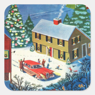 Weihnachts-Winterlandschaft Quadratischer Aufkleber