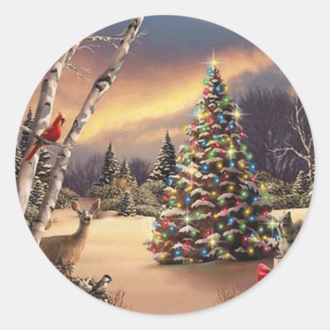 Weihnachts-Winterlandschaft Runder Aufkleber (Vorderseite)