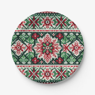 Weihnachts-/Wintermesse Rot & Grün Pappteller