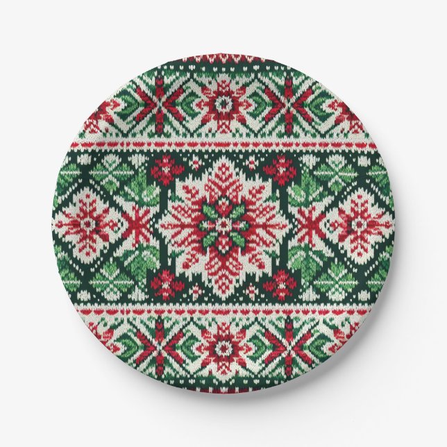 Weihnachts-/Wintermesse Rot & Grün Pappteller (Vorderseite)