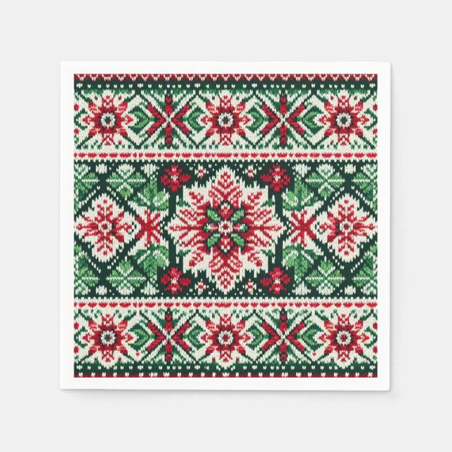 Weihnachts-/Wintermesse Rot & Grün Serviette (Vorderseite)