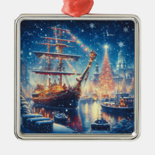 Weihnachts-/Winterschiff vor Anker Ornament Aus Metall