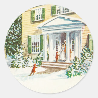 Weihnachts-Winterschnee-Back-Zuhause House Runder Aufkleber