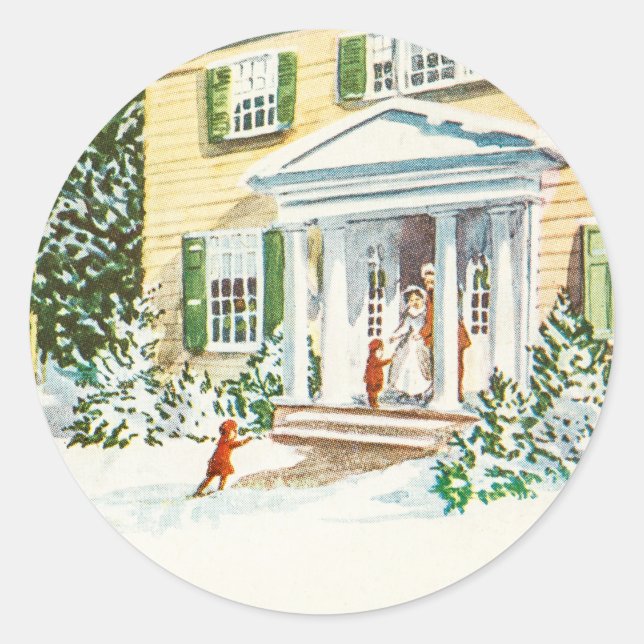 Weihnachts-Winterschnee-Back-Zuhause House Runder Aufkleber (Vorderseite)