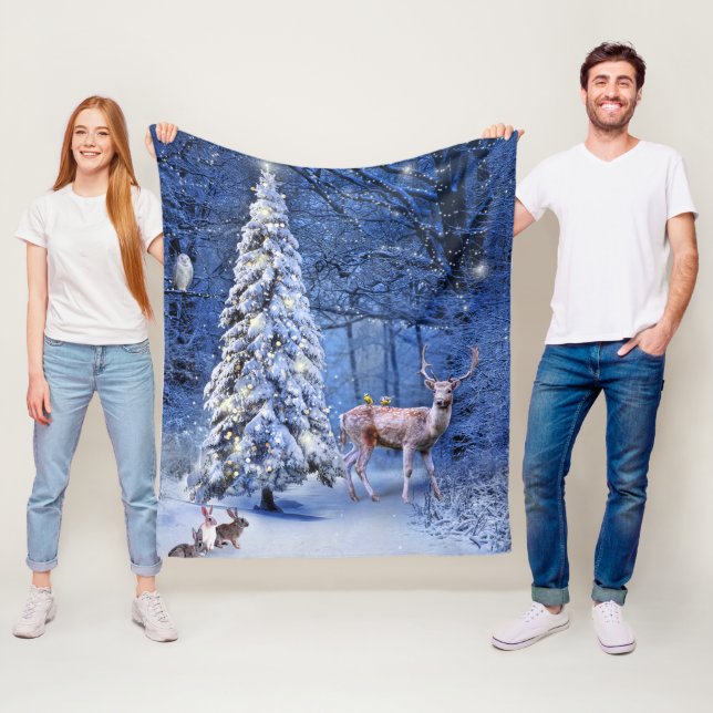 Weihnachts Winterschnee bedeckt Baumlichter Fleecedecke (Beispiel)