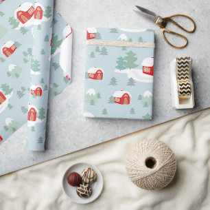 Weihnachts Winterschnee Rote Kabine   Urlaub Geschenkpapier