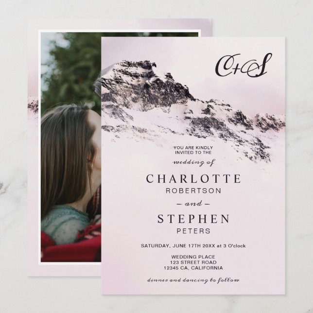 Weihnachts-Winterschneeberg Rosa Hochzeitsfest Fot Einladung (Vorne/Hinten)