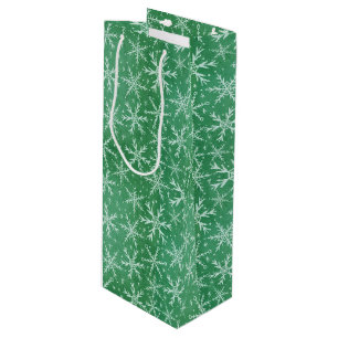 Weihnachts-Winterschneeflocken fallen grün Geschenktüte Für Weinflaschen