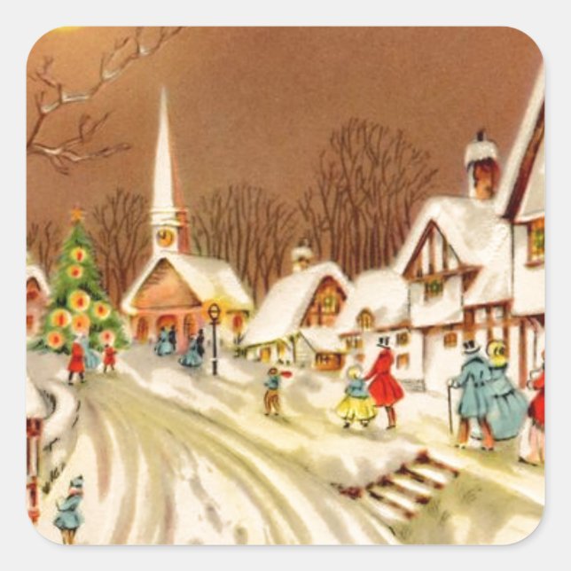 Weihnachts-Winterschneestadt Quadratischer Aufkleber (Vorderseite)
