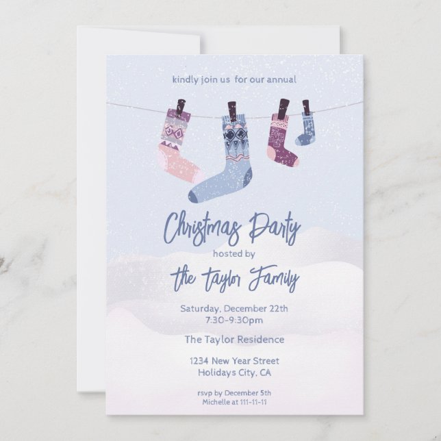 Weihnachts-Wintersocken Weihnachts-Party Einladung (Vorderseite)