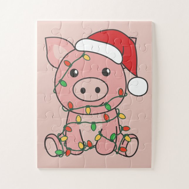 Weihnachts-Wintertiere Schwein Jigsaw Puzzle (Vertikal)
