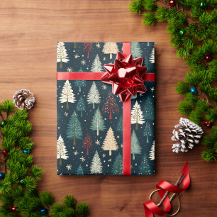 Weihnachts-Winterwald dunkles Muster Geschenke Geschenkpapier