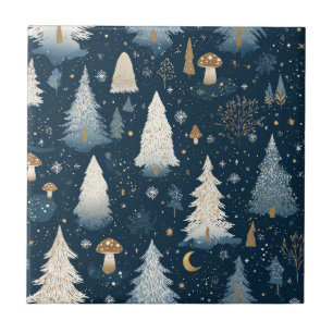 Weihnachts-Winterwald-Tannenbaum-Muster Fliese