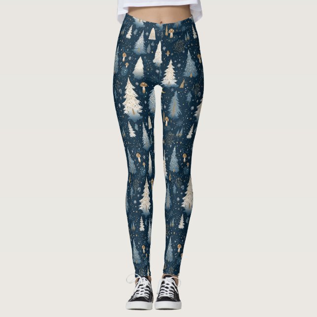Weihnachts-Winterwald-Tannenbaum-Muster Leggings (Vorderseite)