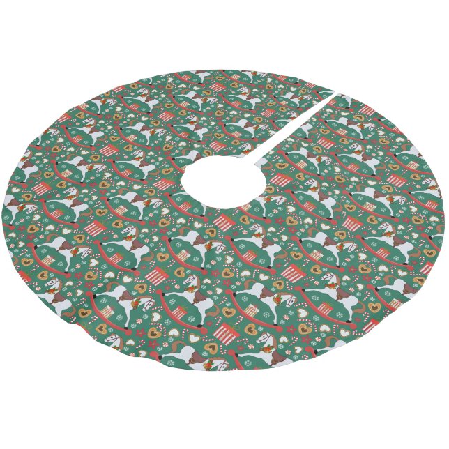 Weihnachts-Wipppferde Grüner Baumrock Polyester Weihnachtsbaumdecke (Schrägansicht)
