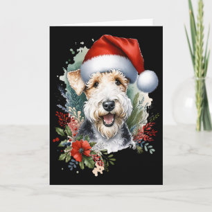 Weihnachts-Wire-Fox-Terrier-Hund-Wasserfarben-Kuns Karte