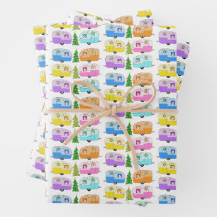 Weihnachts Wohnmobile Bäume Retro Vintage Anhänger Geschenkpapier Set