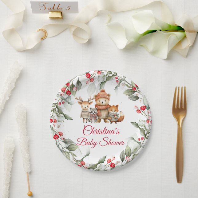 Weihnachts-Woodland-Tiere Kinderdusche Pappteller (Hochzeit)
