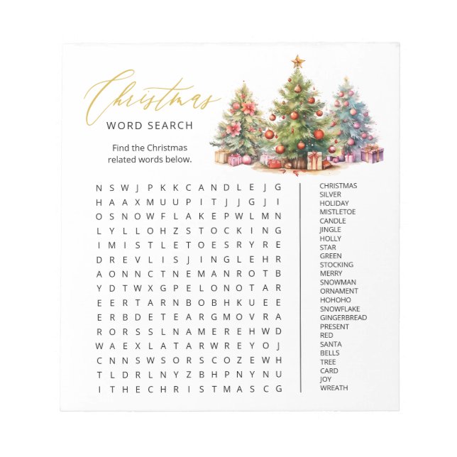 Weihnachts-Word-Suche Träne weg Party-Spiel Notizblock (Vorderseite)