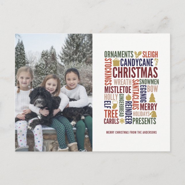 Weihnachts-Wörter Feiertag Foto Postkarte (Vorderseite)