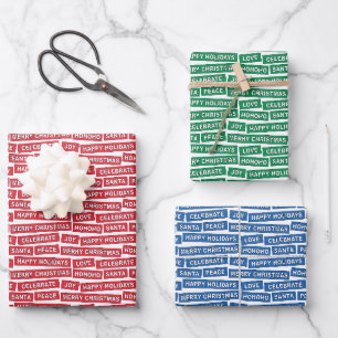 Weihnachts-Wörter Red Green Blue Paper Sheets Geschenkpapier Set
