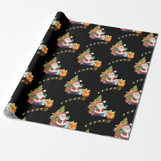 Weihnachts-Wrackpapier Santa Gold Star Geschenkpapier (Ungerollt)