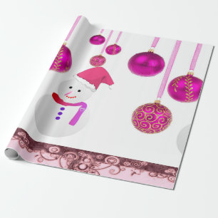 Weihnachts-Wrapper Papier rosa Balls Schneemann Geschenkpapier