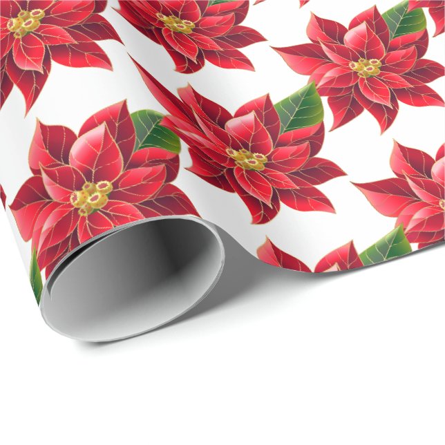 Weihnachts-Wrapping Paper Red Poinsettias Geschenkpapier (Rolleneckpunkt)