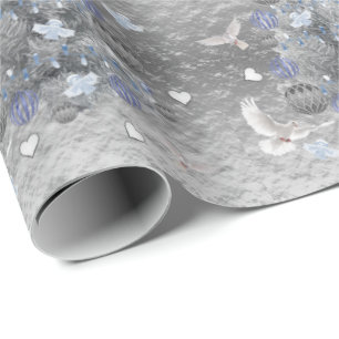 Weihnachts-Wrapping Papier Blue Silver Tree Herz Geschenkpapier