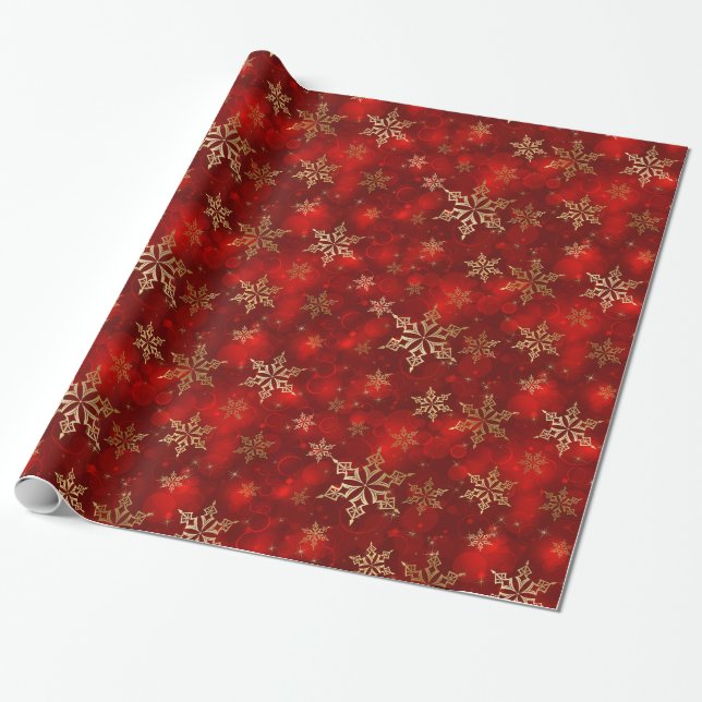 Weihnachts-Wrapping Papier-Red & Gold Snowflakes Geschenkpapier (Ungerollt)