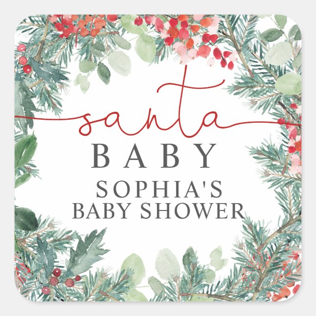 Weihnachts-Wreath-Baby-Dusche Quadratischer Aufkleber (Vorderseite)