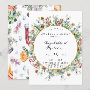 Weihnachts-Wreath-Gold-Paare-Dusche Einladung