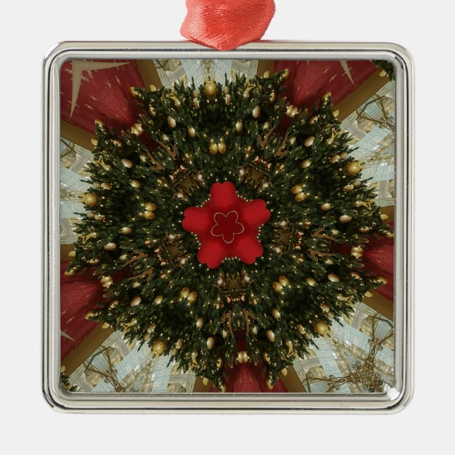 Weihnachts-Wreath-Green-Gold mit Red Star Ornament Aus Metall (Vorne)