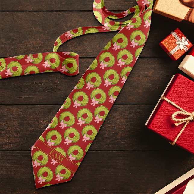 Weihnachts-Wreath Red Green Novelty Add Initials Krawatte (Von Creator hochgeladen)