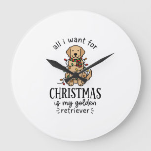Weihnachts-Wunschliste-Design für Golden Retriever Große Wanduhr