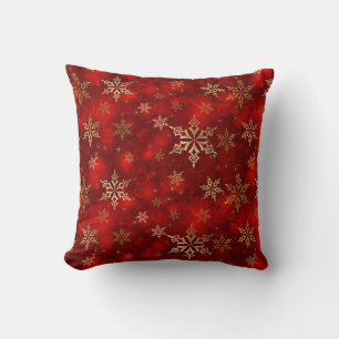 Weihnachts-Wurfkissen-Rot & Goldene Schneeflocken Kissen