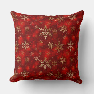 Weihnachts-Wurfkissen-Rot & Goldene Schneeflocken Kissen