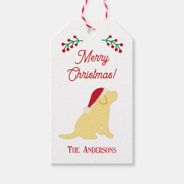 Weihnachts-Yellow-Labrador-Puppy-Silhouette Geschenkanhänger (Vorderseite)