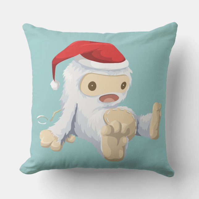 Weihnachts-Yeti-Puppe Eine Weihnachtsmannmütze tra Kissen (Vorderseite)