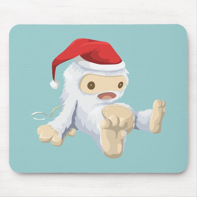Weihnachts-Yeti-Puppe Eine Weihnachtsmannmütze tra Mousepad (Vorne)
